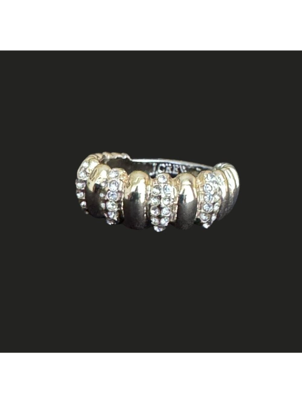 J. Crew Pave Ring Size 6 Textured Gold Tone Band Cubic Ziconia Crystals CK659